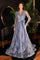 Long Sleeve Formal Dress Evening Gown Smoky Blue