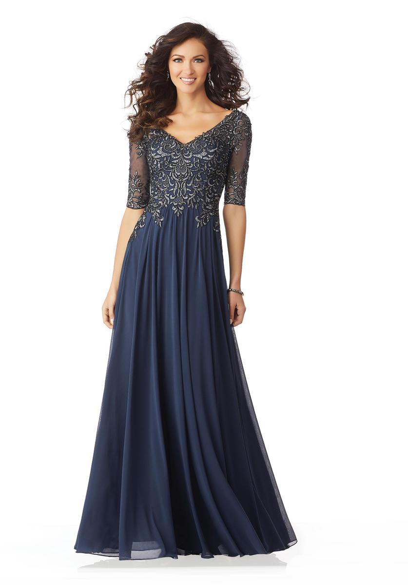 Plus Size Formal Long Sleeve Beaded Dress MGNY 71805 - Charcoal / 2 Plus Size Formal Long Sleeve Beaded Dress MGNY 71805 - Charcoal / 2