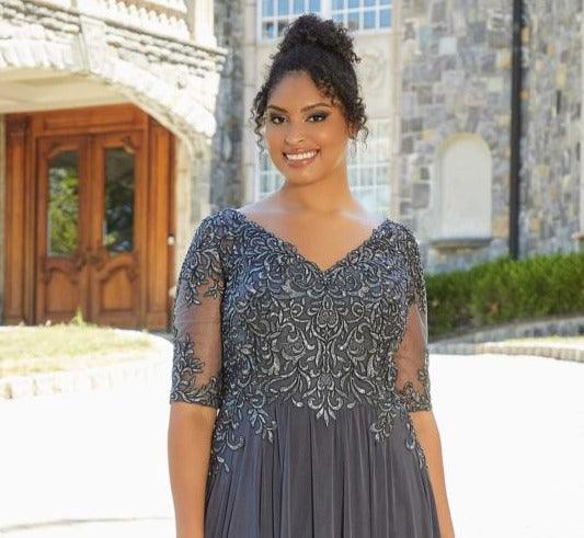 Plus Size Formal Long Sleeve Beaded Dress - MGNY 71805