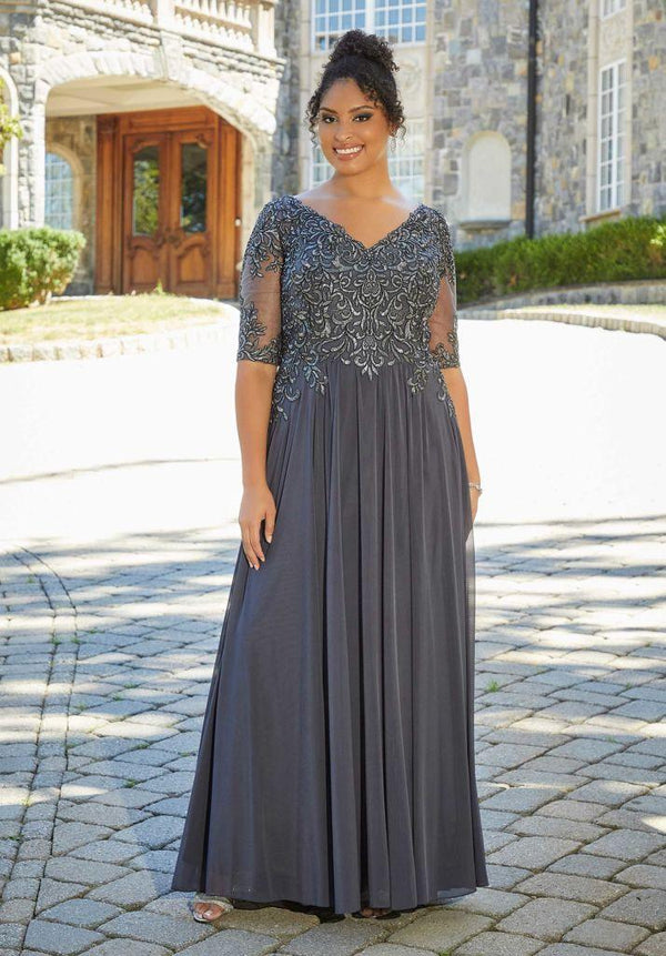 Plus Size Formal Long Sleeve Beaded Dress MGNY 71805