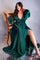 Plus Size Formal Long Sleeve Satin Dress Emerald