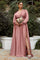 Plus Size Formal Long Sleeve Satin Dress Rose Gold