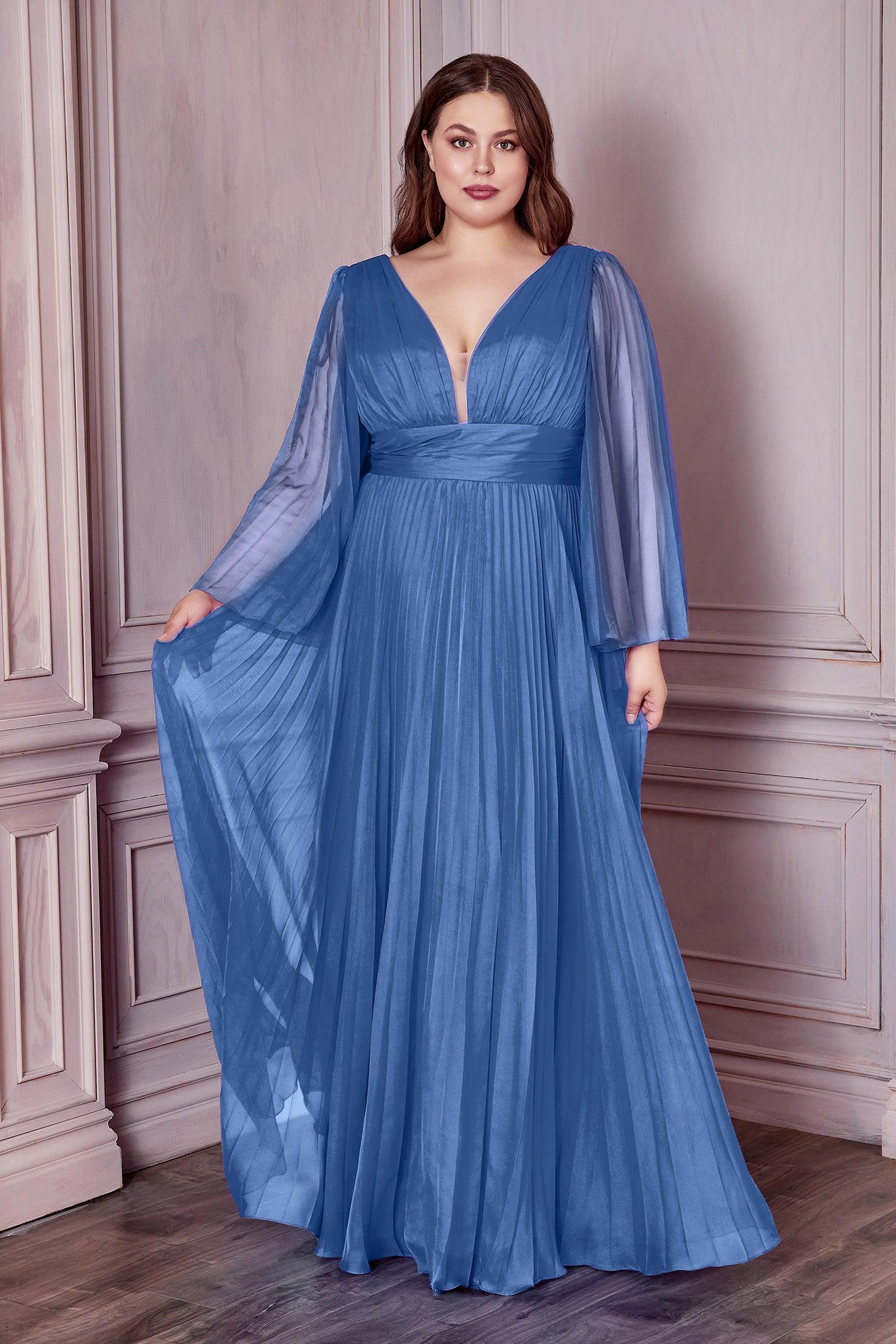 Plus Size Long Formal A Line Prom Dress Blue