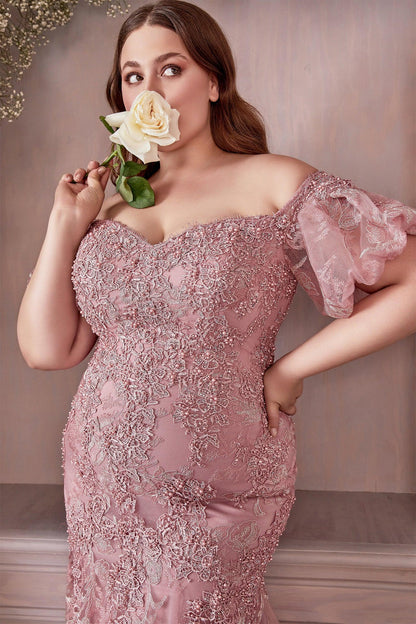 Plus Size Off Shoulder Long Prom Dress Dusty Rose