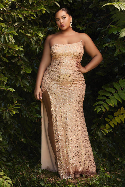 Plus Size Strapless Sexy Long Prom Dress Rose Gold