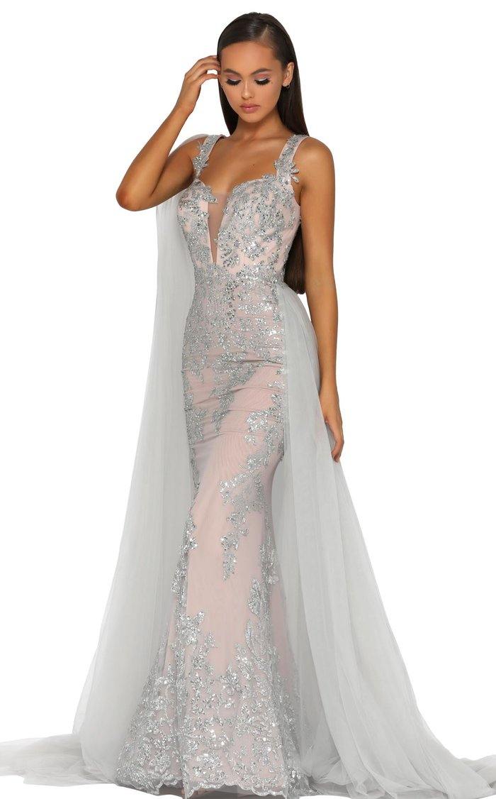 Portia And Scarlett 5011 Long Applique Cape Prom Dress