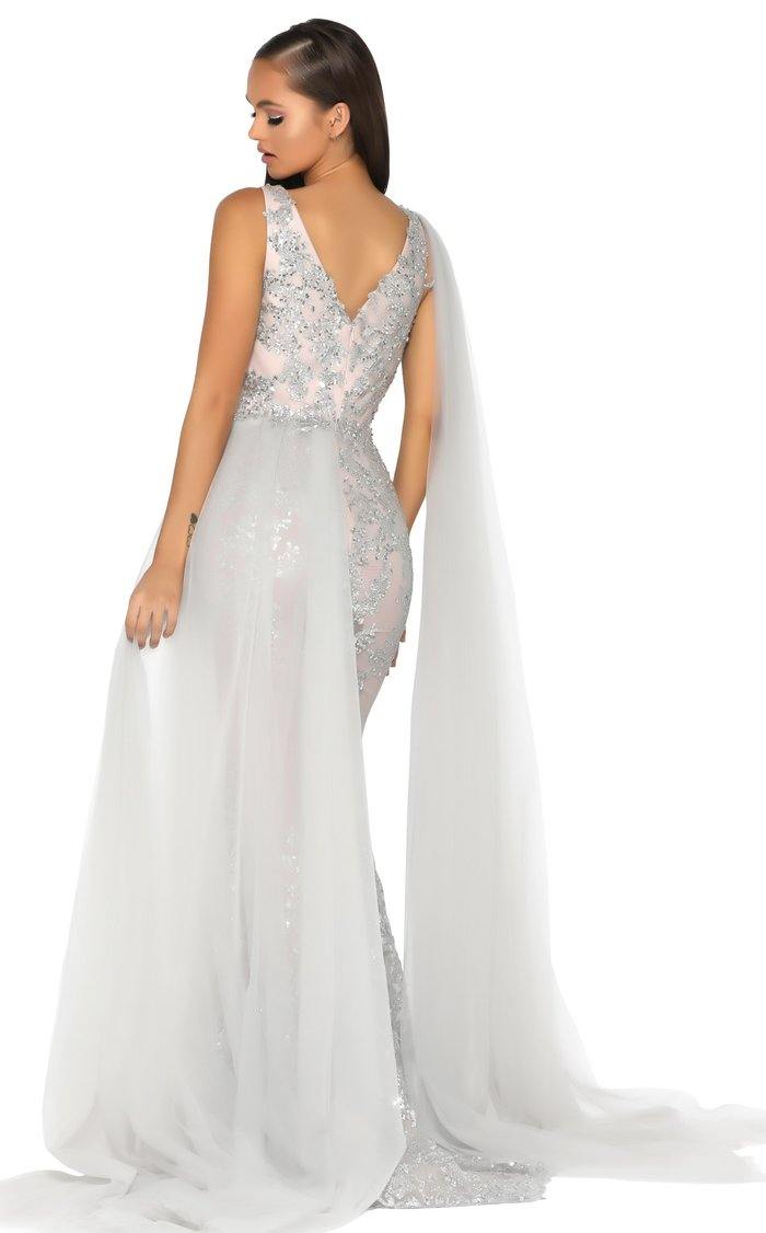 Portia And Scarlett 5011 Long Applique Cape Prom Dress
