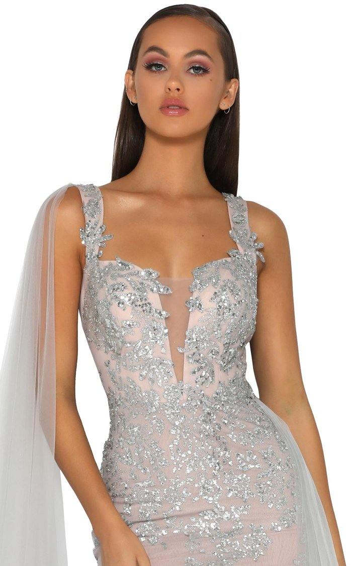 Portia And Scarlett 5011 Long Applique Cape Prom Dress