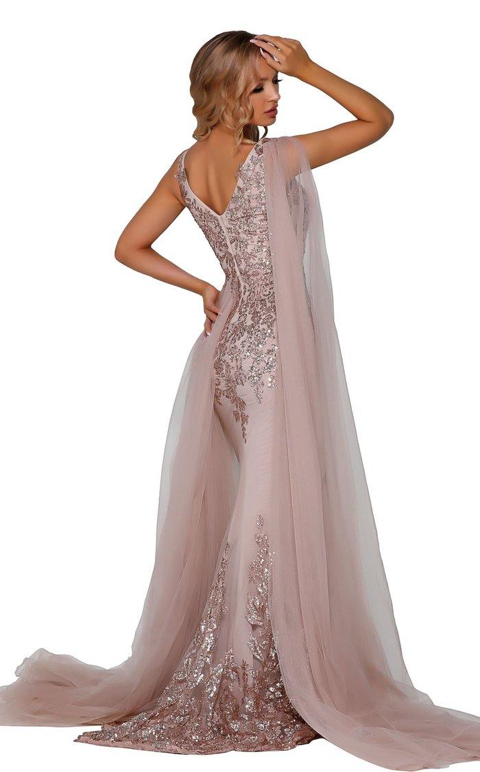 Portia And Scarlett 5011 Long Applique Cape Prom Dress