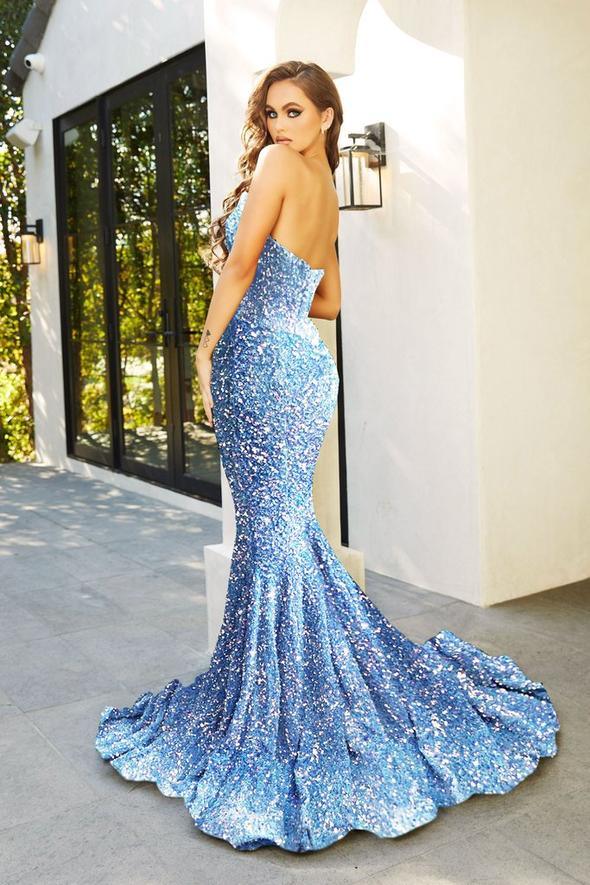 21208 Strapless Long Prom Dress Light Blue