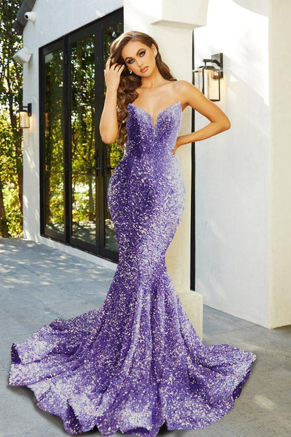 21208 Strapless Long Prom Dress Lilac