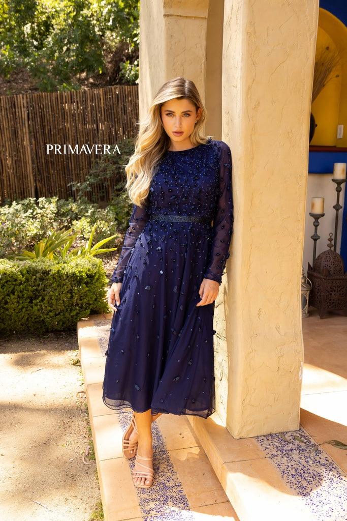 Primavera Couture Long Sleeve Tea Length Dress 11072 - The Dress Outlet