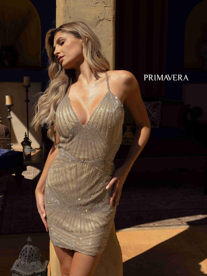 Primavera Couture Prom Short Sexy Beaded Dress 3809 - The Dress Outlet