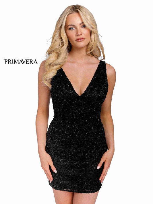 Primavera Couture Short Beaded Prom Dress 3826 - The Dress Outlet