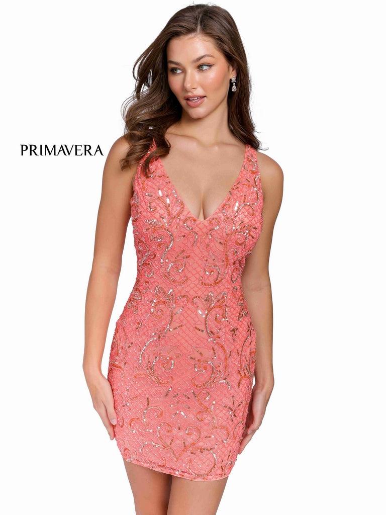 Primavera Couture Short Sleeveless Prom Dress 3825