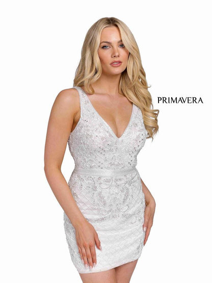 Primavera Couture Short Sleeveless Prom Dress 3856 - The Dress Outlet