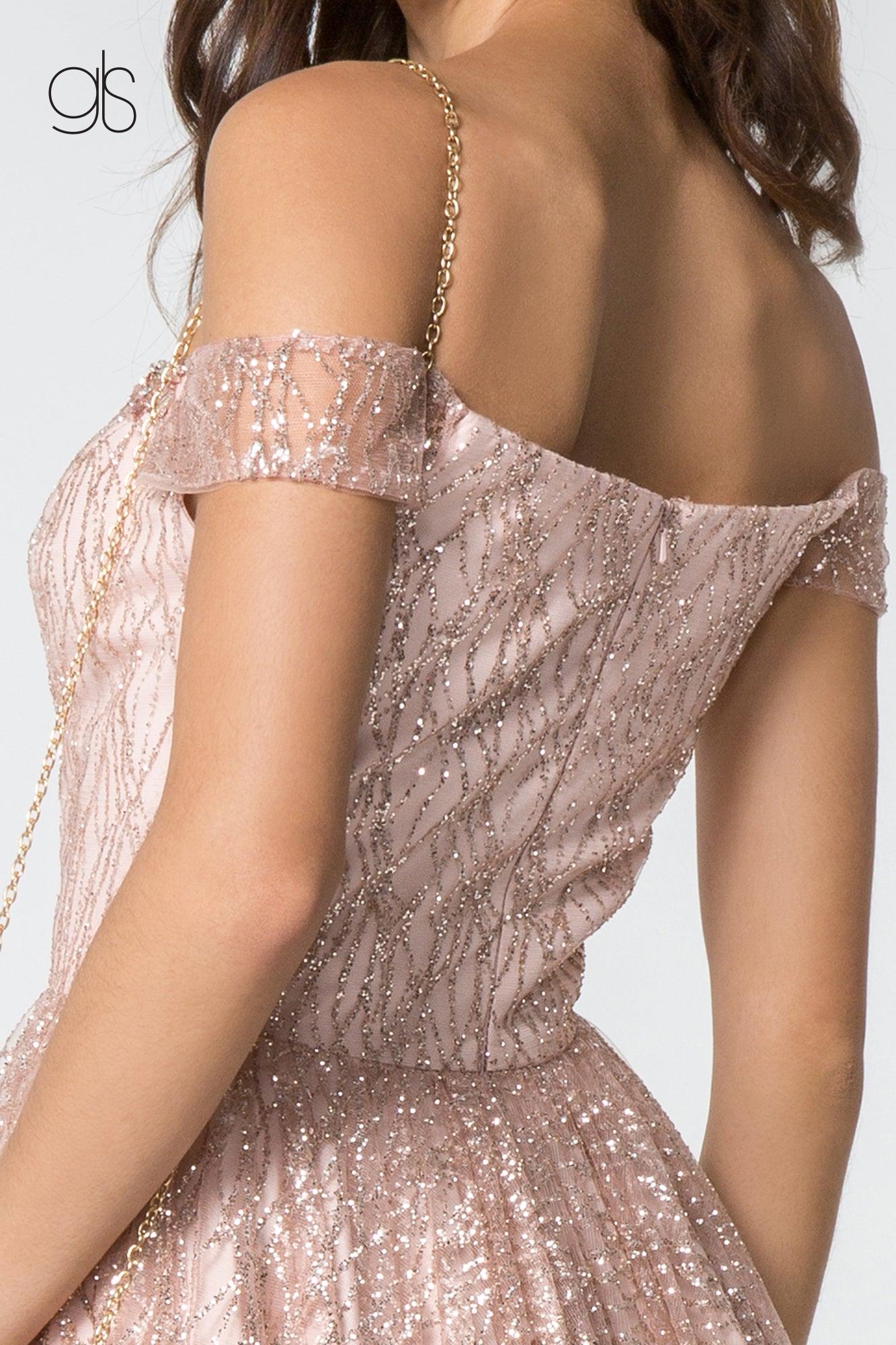 Prom Beaded Short Off Shoulder Glitter Cocktail Dress - The Dress Outlet