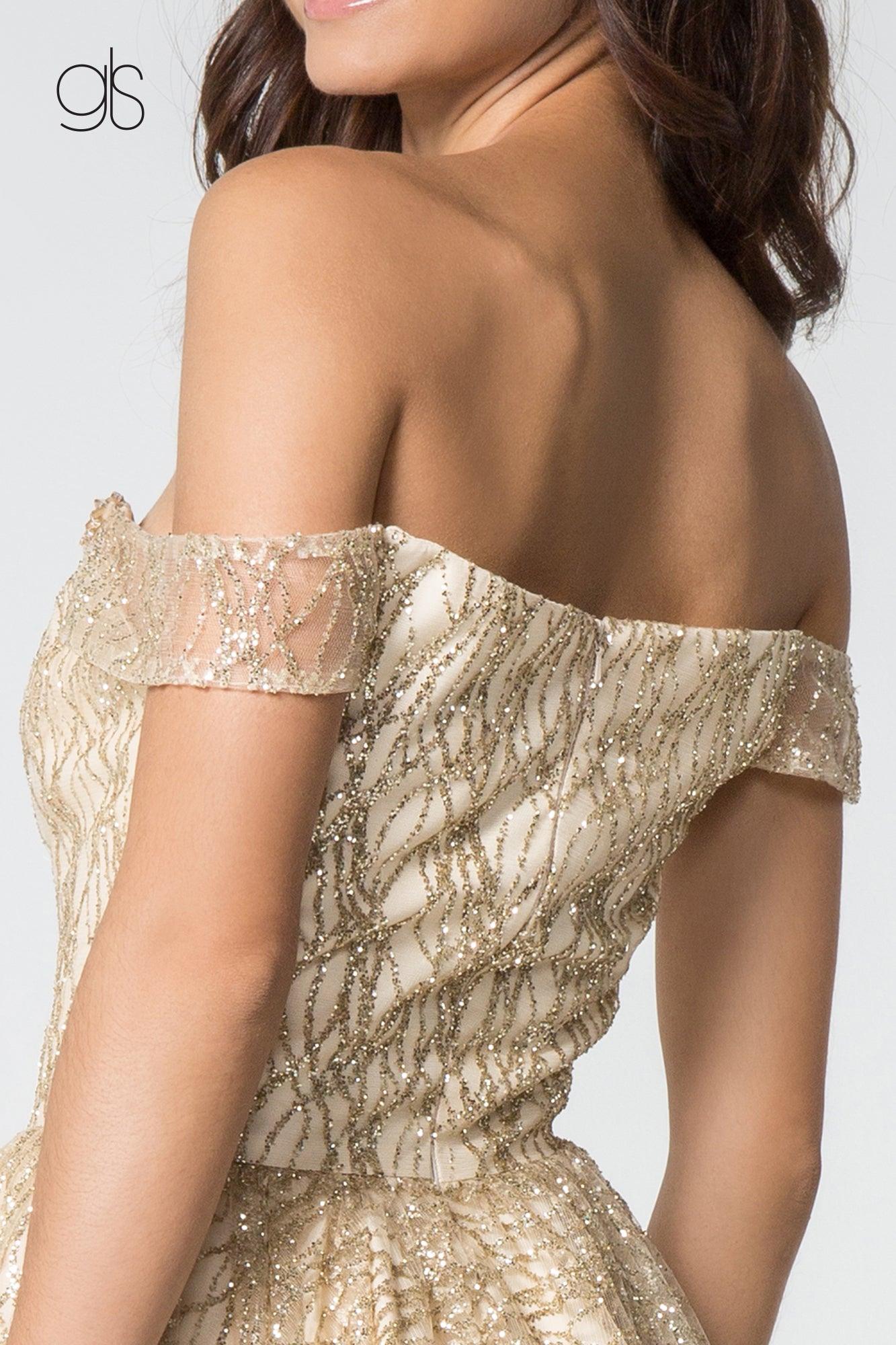 Prom Beaded Short Off Shoulder Glitter Cocktail Dress - Rose Gold / 3XL