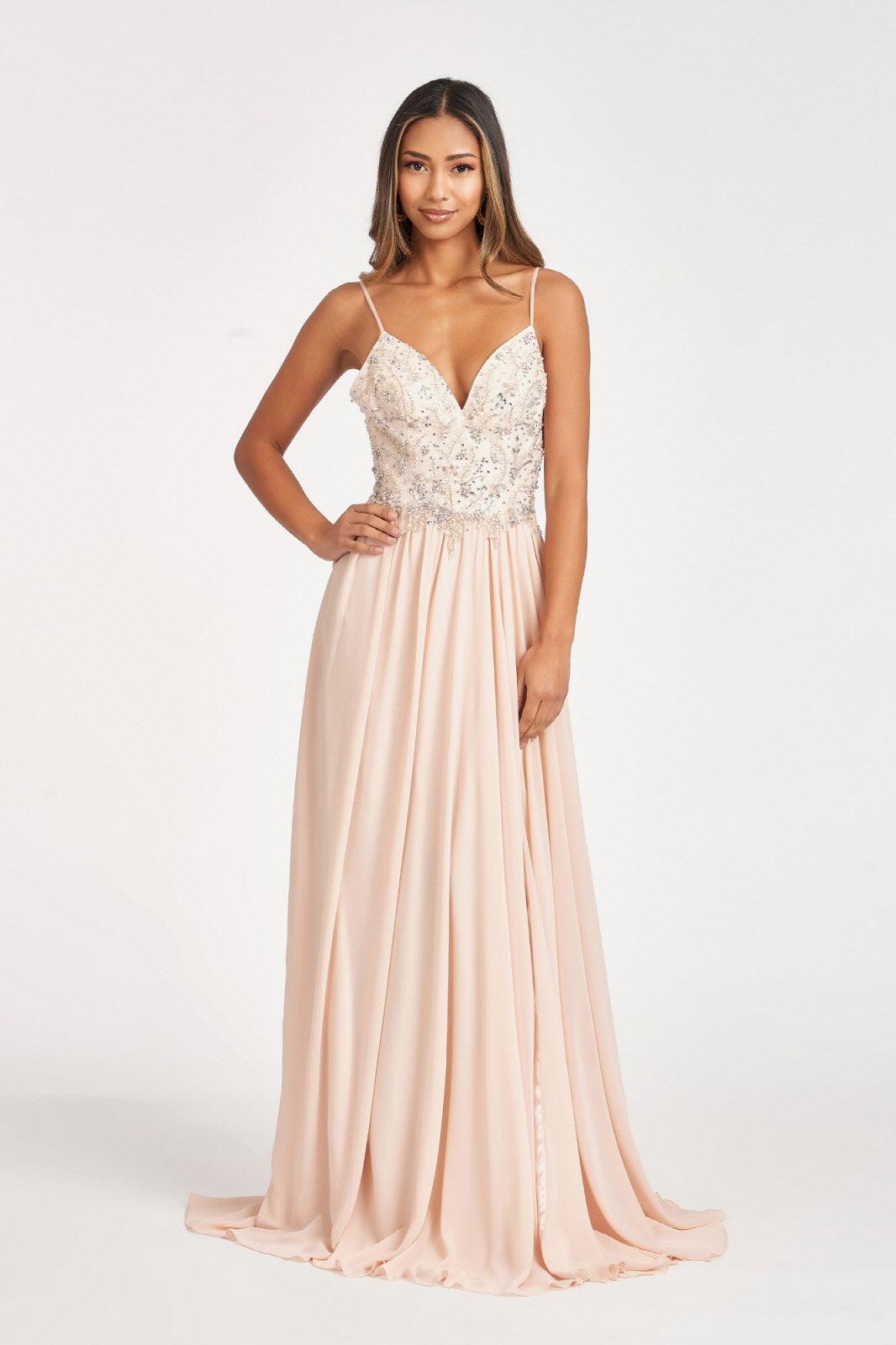 Champagne Prom Long Formal Chiffon Evening Dress