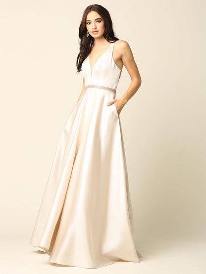 Prom Long Formal Metallic Satin Dress - The Dress Outlet