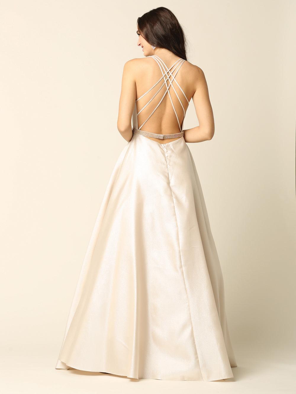 Prom Long Formal Metallic Satin Dress