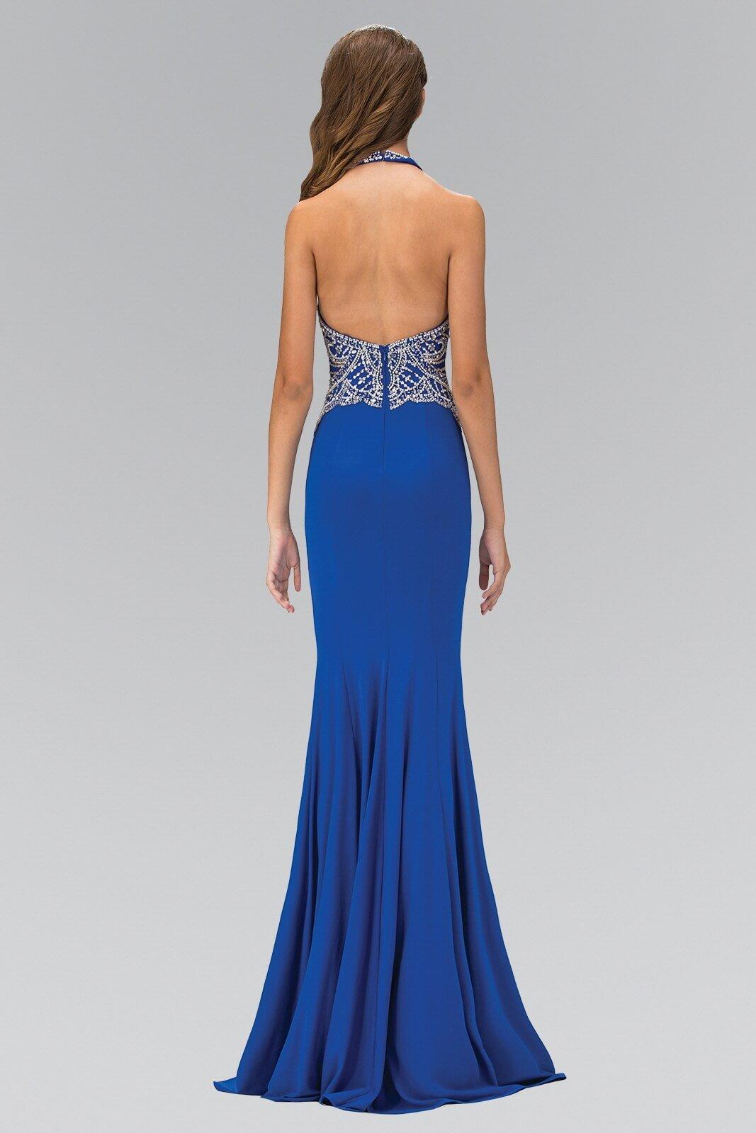 Prom Long Halter Dress Beaded Bodice Evening Gown - The Dress Outlet Elizabeth K