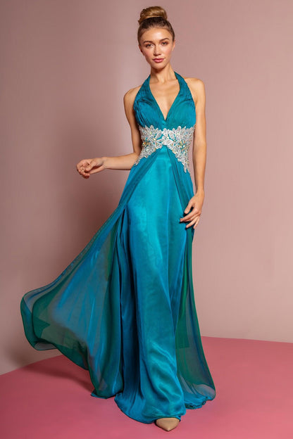 Prom Long Halter Neck Chiffon Evening Dress - The Dress Outlet Elizabeth K