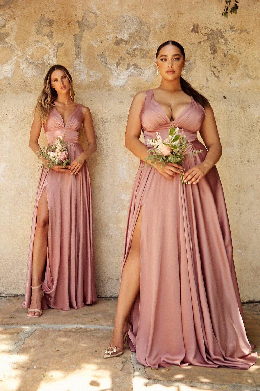 Rose Gold Prom Long High Slit Dress - The Dress Outlet