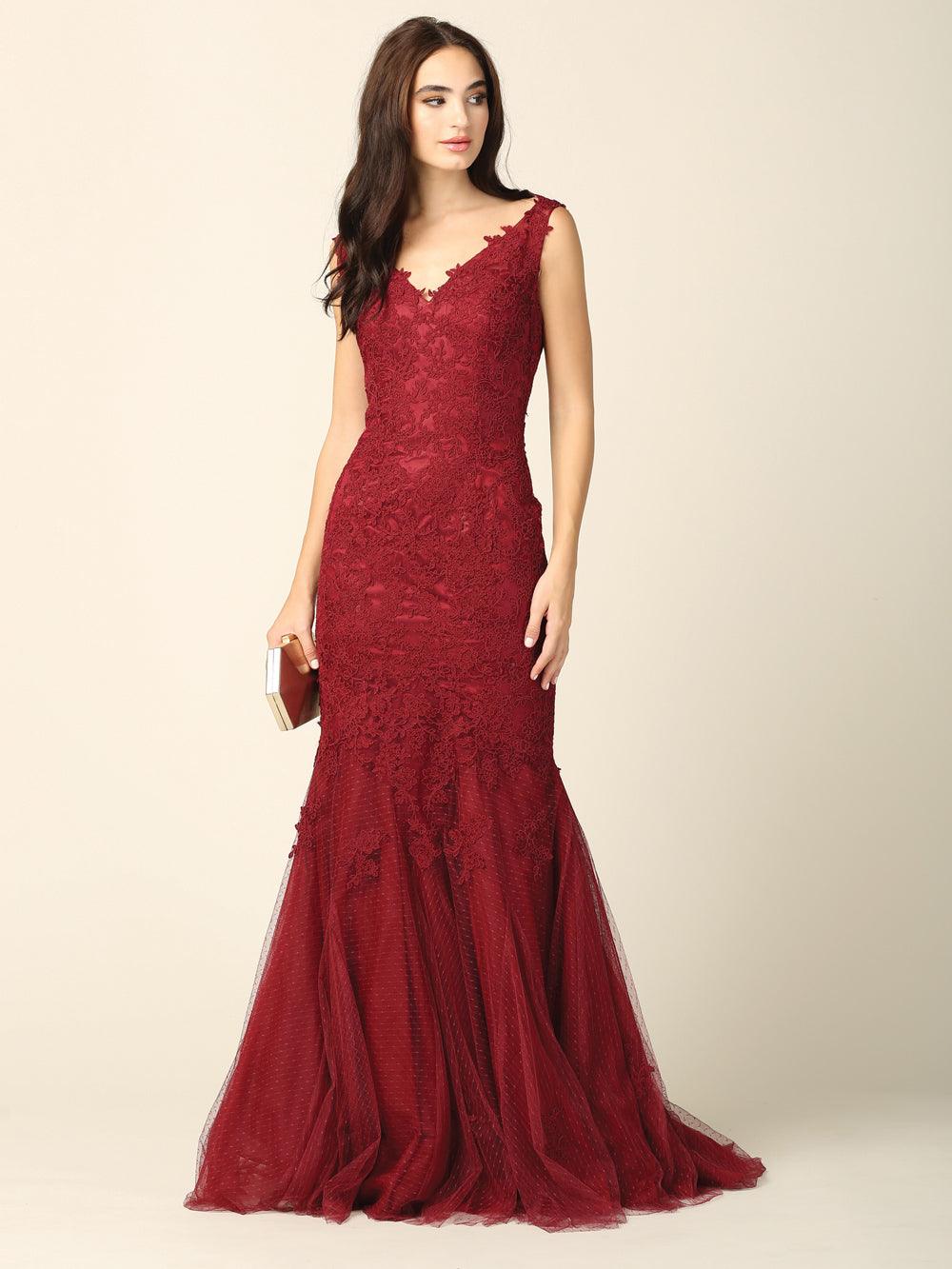 Prom Long Sleeveless Formal Fitted Lace Dress