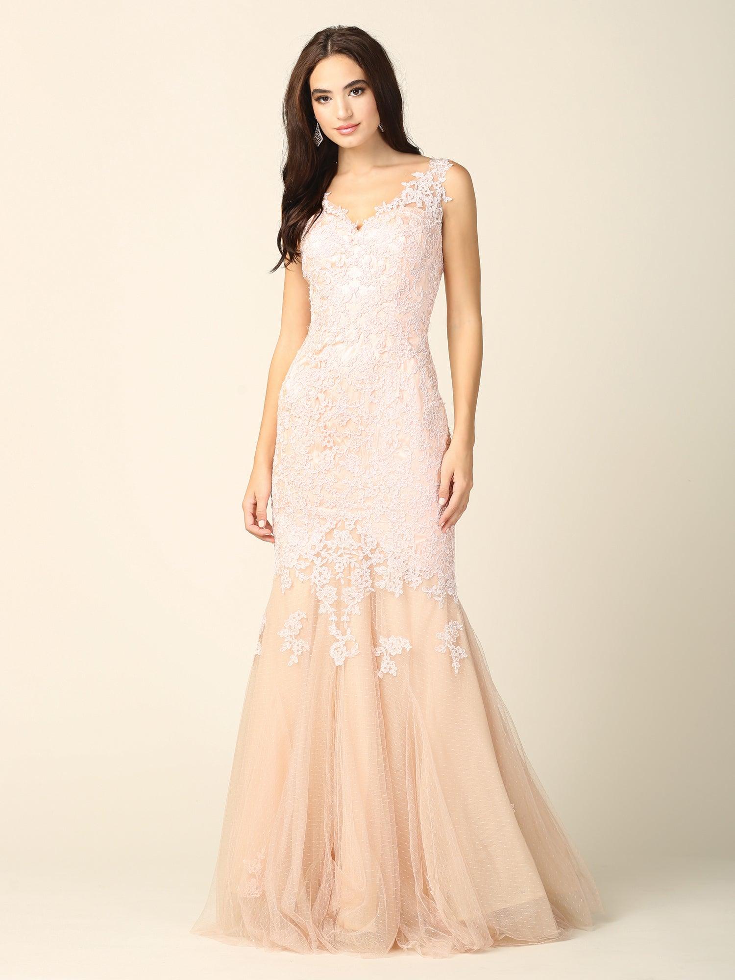Prom Long Sleeveless Formal Fitted Lace Dress