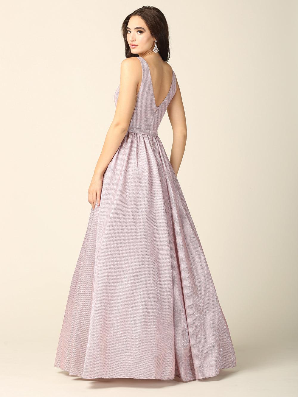 Prom Long Sleeveless Formal Metallic Ball Gown - The Dress Outlet