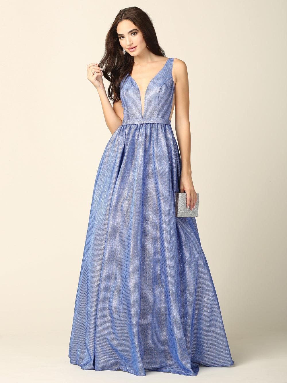Prom Long Sleeveless Formal Metallic Ball Gown
