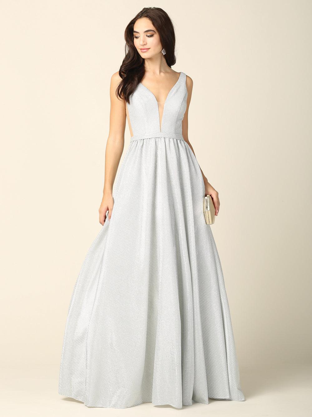 Prom Long Sleeveless Formal Metallic Ball Gown