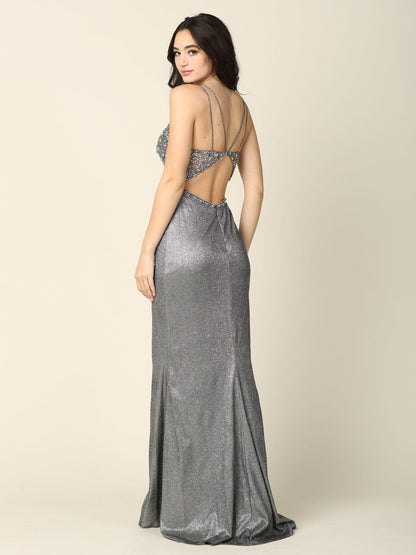 Prom Long Spaghetti Strap Formal Metallic Dress - The Dress Outlet