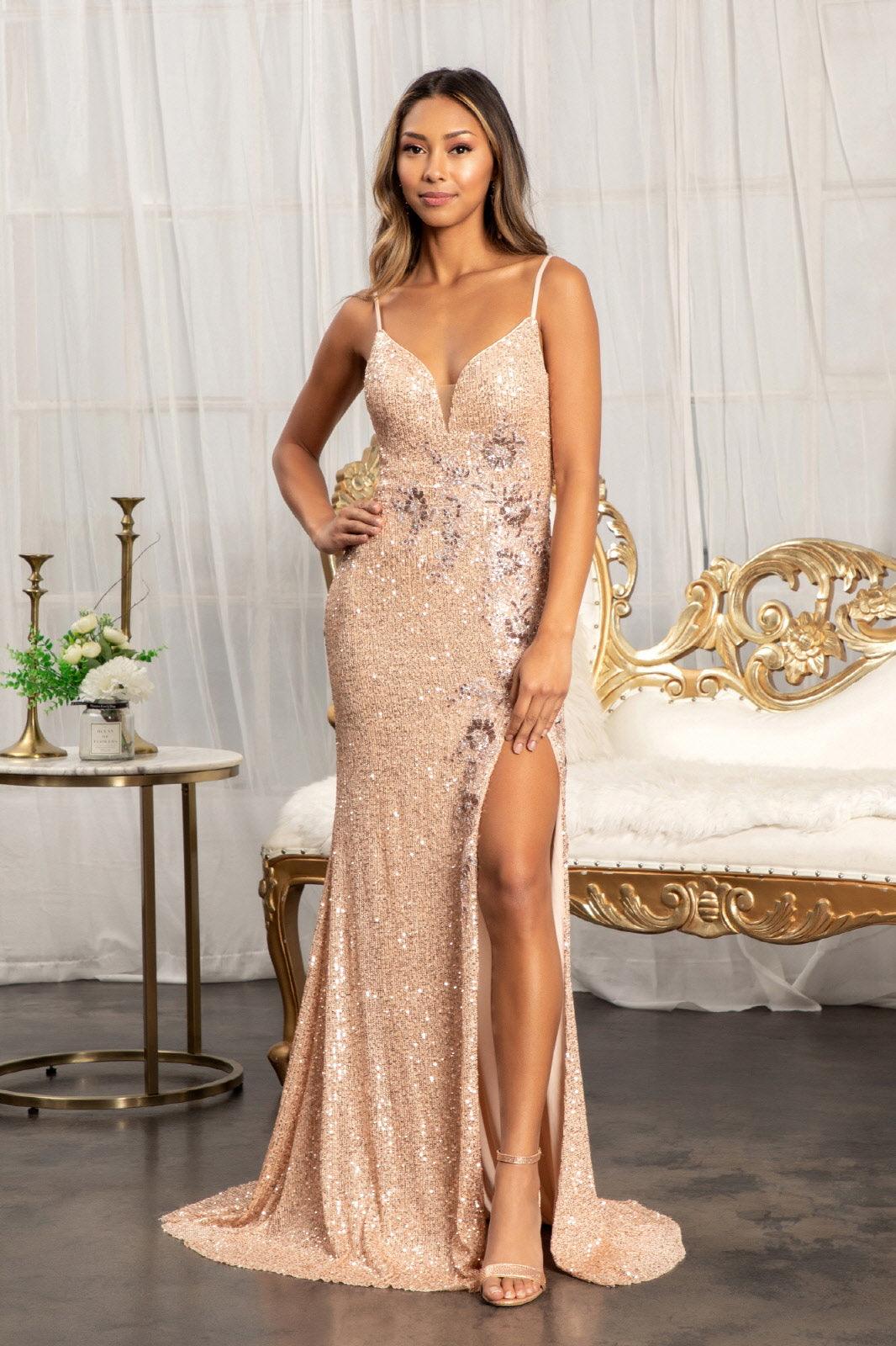 Prom Long Spaghetti Strap Sequins Formal Dress