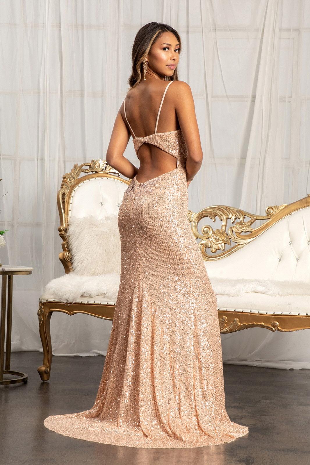 Prom Long Spaghetti Strap Sequins Formal Dress
