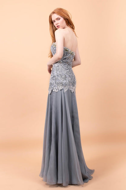 Prom Long Strapless Beaded Formal Chiffon Dress - The Dress Outlet