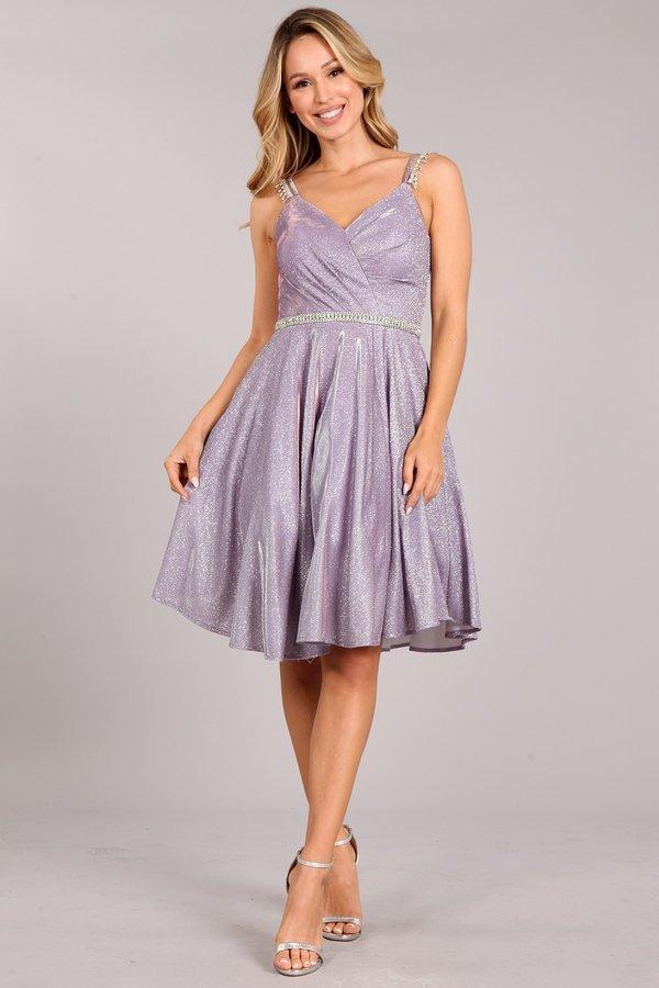 Prom Short Beaded Metallic Glitter Cocktail Dress - The Dress Outlet