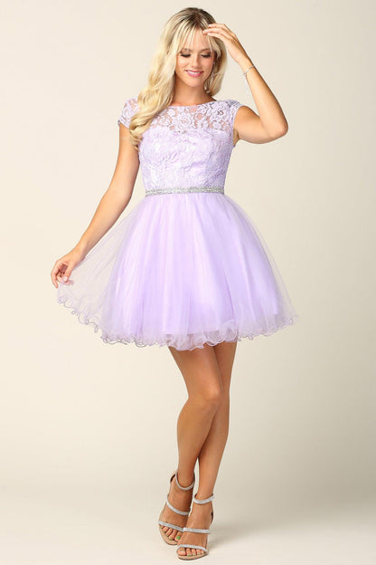 Prom Short Cap Sleeve Homecoming Cocktail Dress - The Dress Outlet