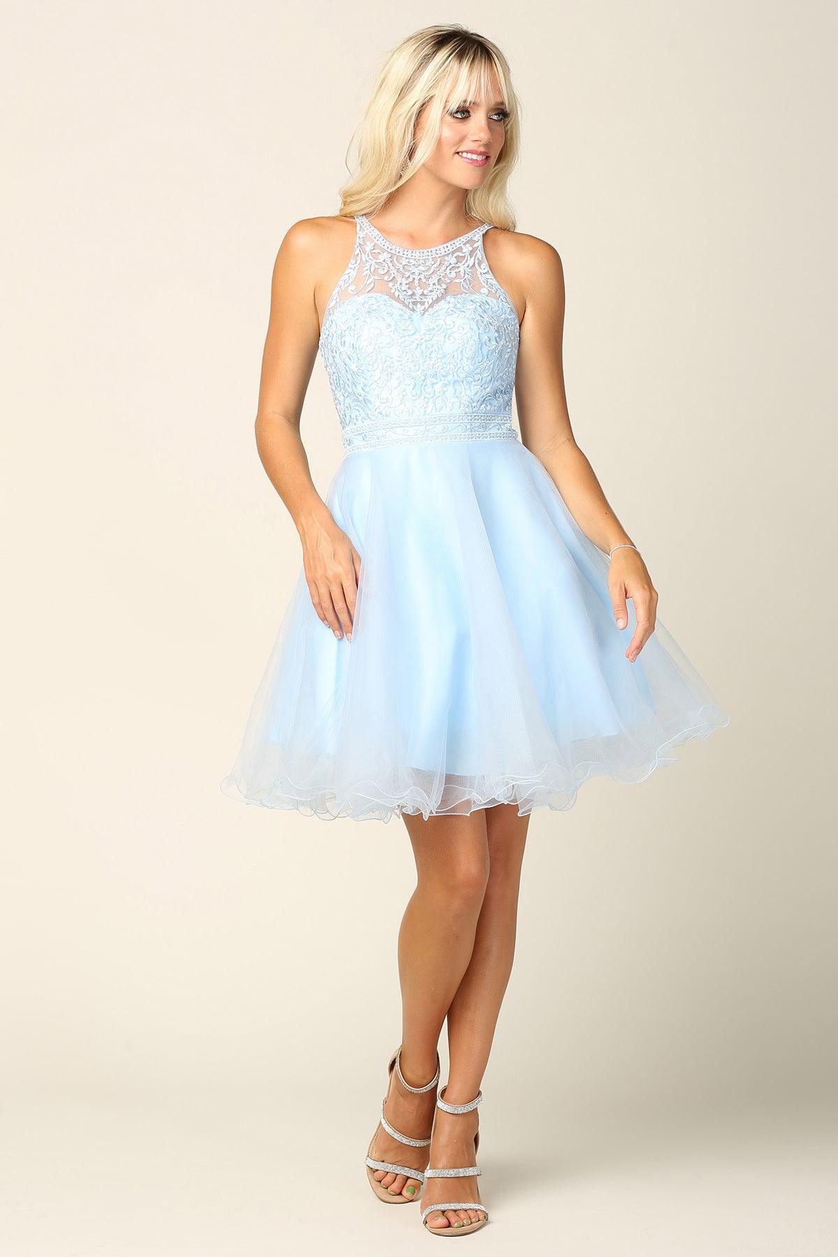 Ice Blue Prom Short Halter Homecoming Cocktail Dress for $143.99 – The