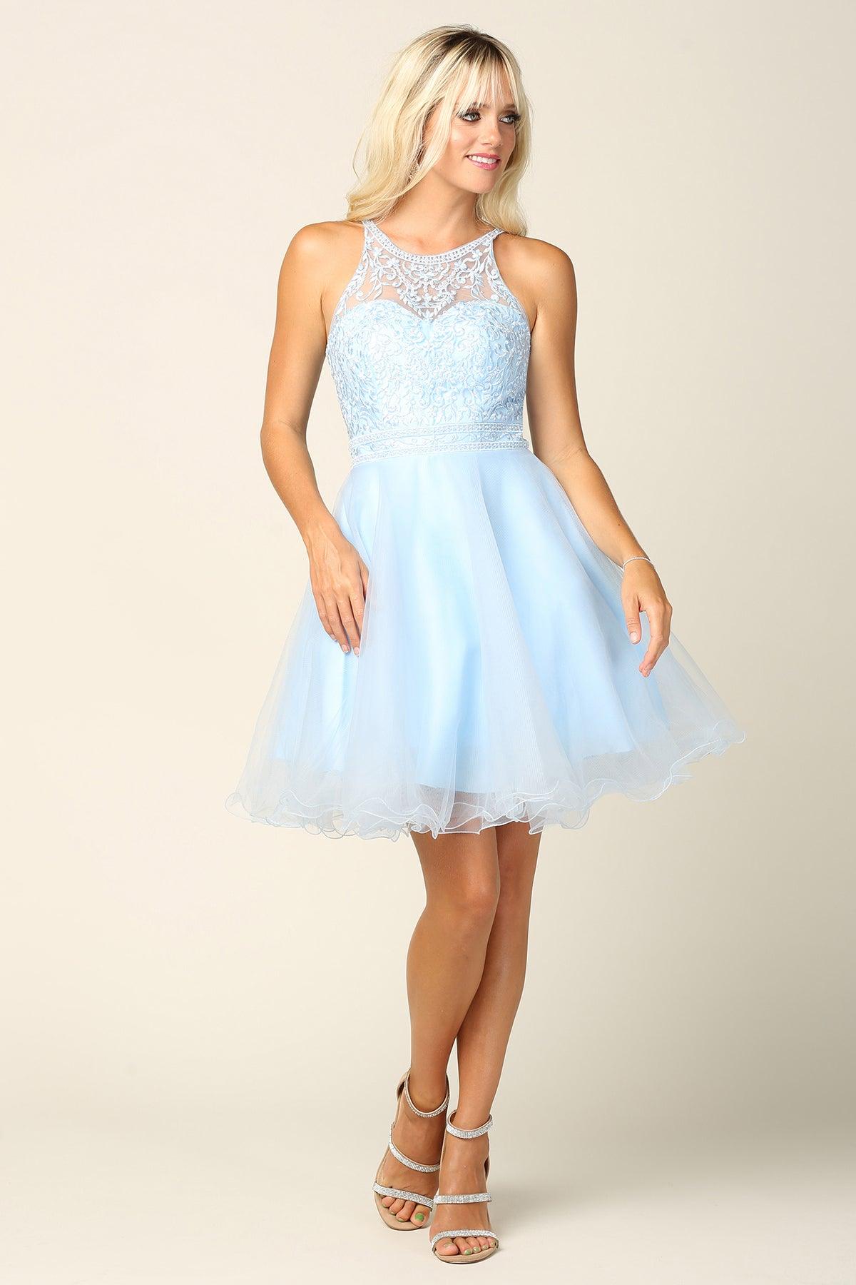 Prom Short Halter Homecoming Cocktail Dress - The Dress Outlet