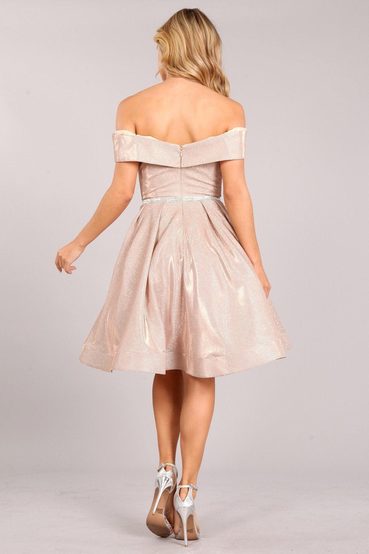 Prom Short Metallic Off Shoulder Homecoming Dress - The Dress Outlet