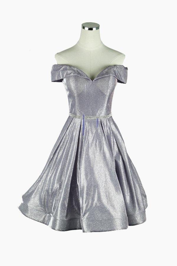Prom Short Metallic Off Shoulder Homecoming Dress - Lilac / S Prom Short Metallic Off Shoulder Homecoming Dress - Lilac / S