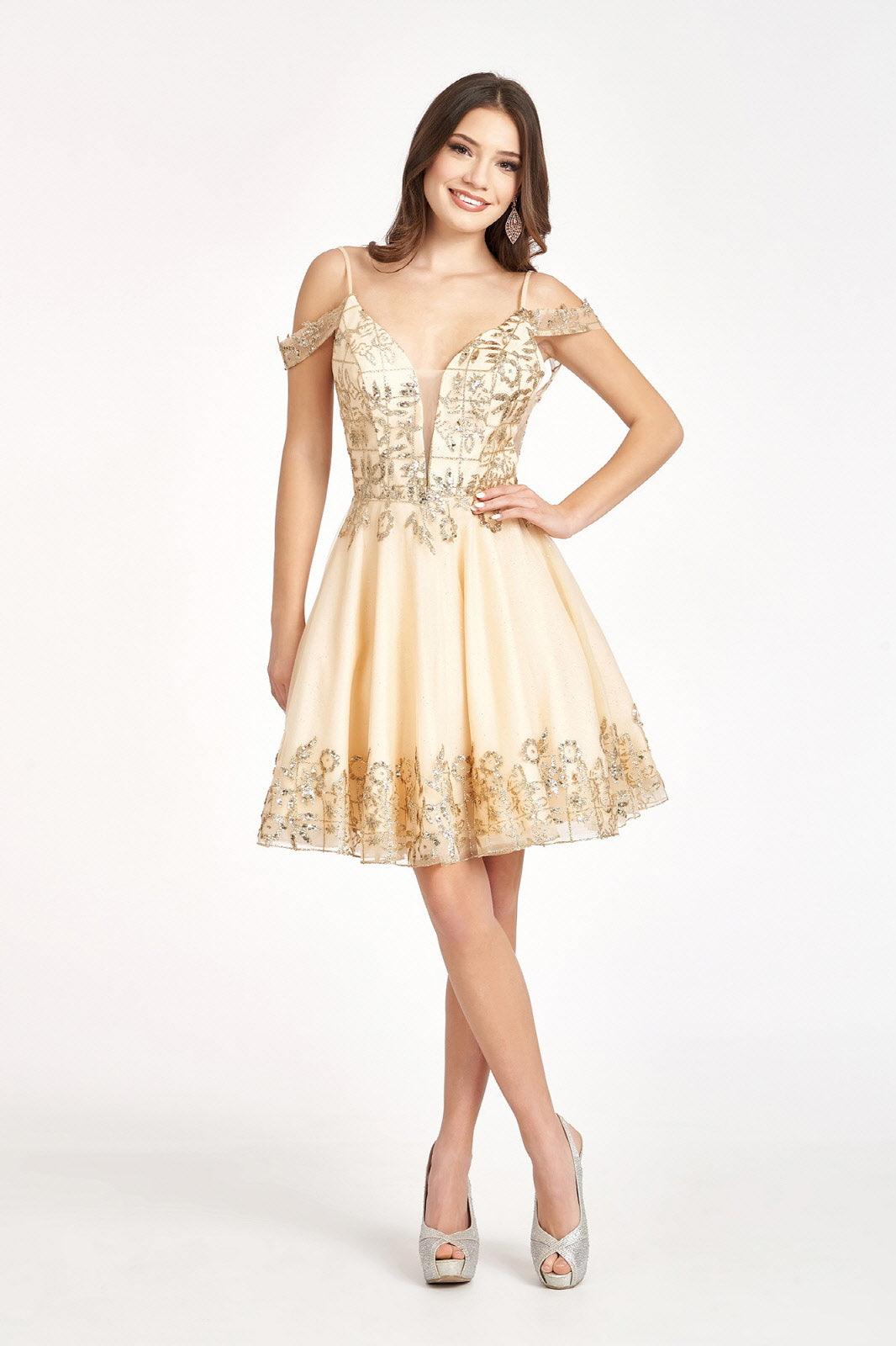 Prom Short Off Shoulder Glitter Mesh Cocktail Dress