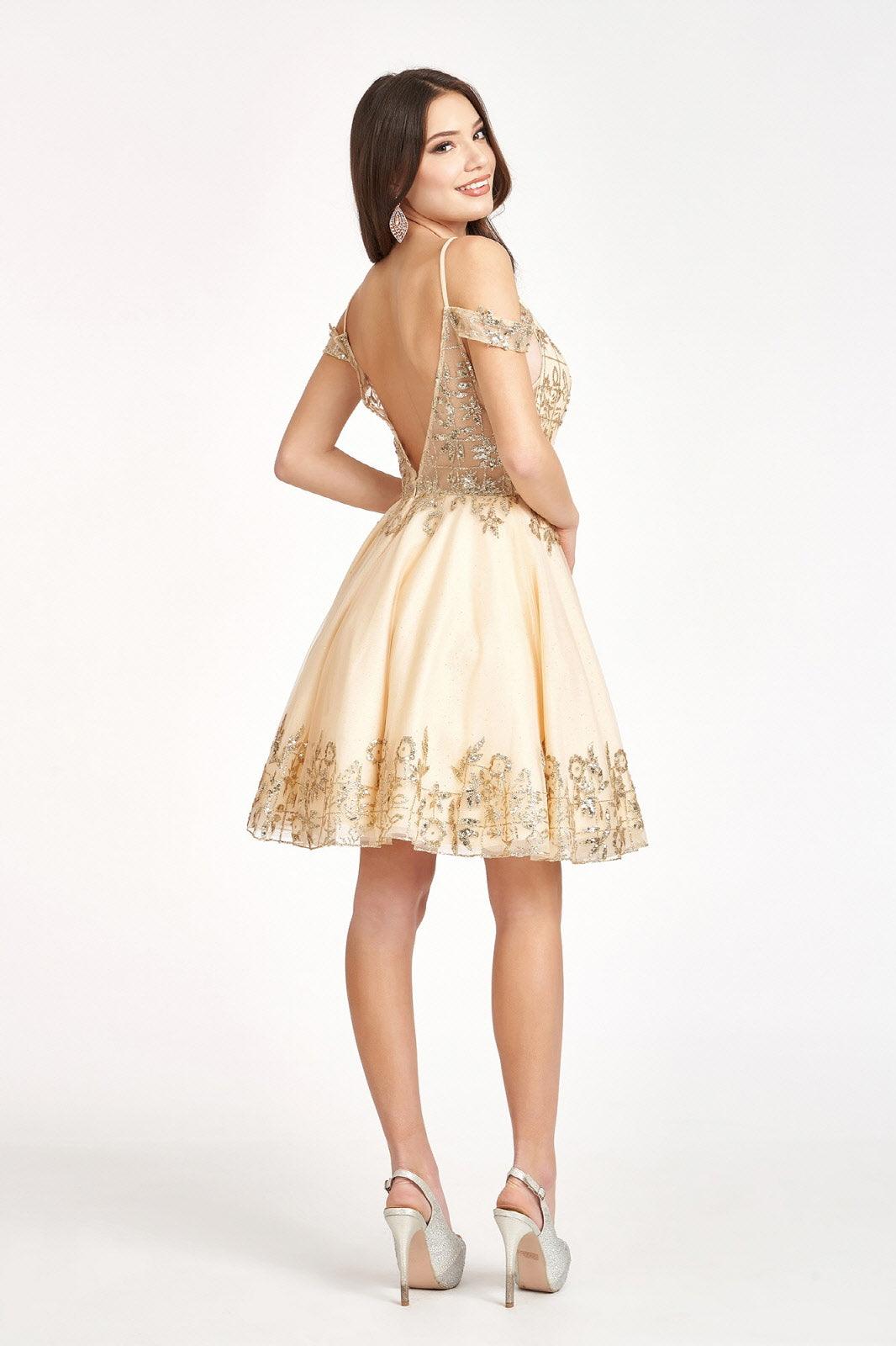 Prom Short Off Shoulder Glitter Mesh Cocktail Dress