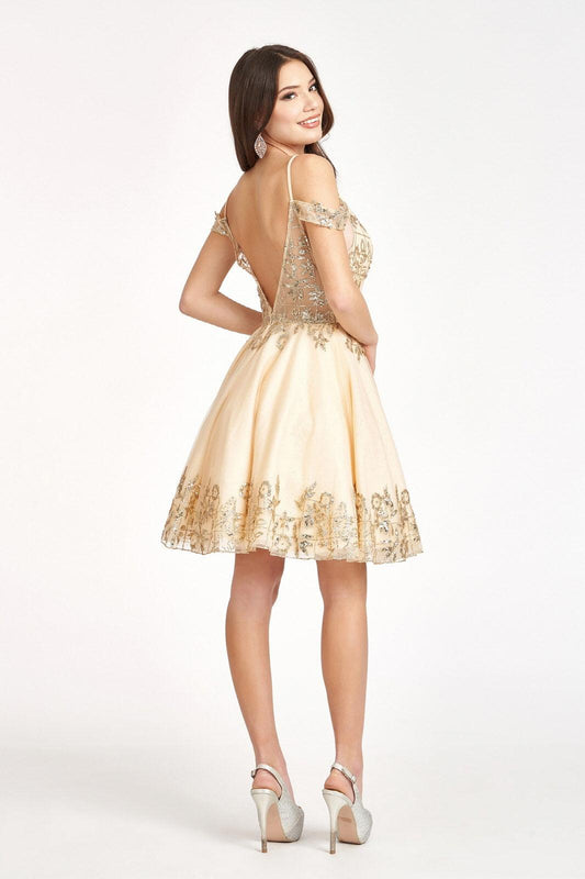 Prom Short Off Shoulder Glitter Mesh Cocktail Dress - The Dress Outlet