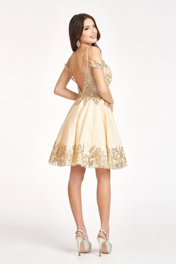 Prom Short Off Shoulder Glitter Mesh Cocktail Dress