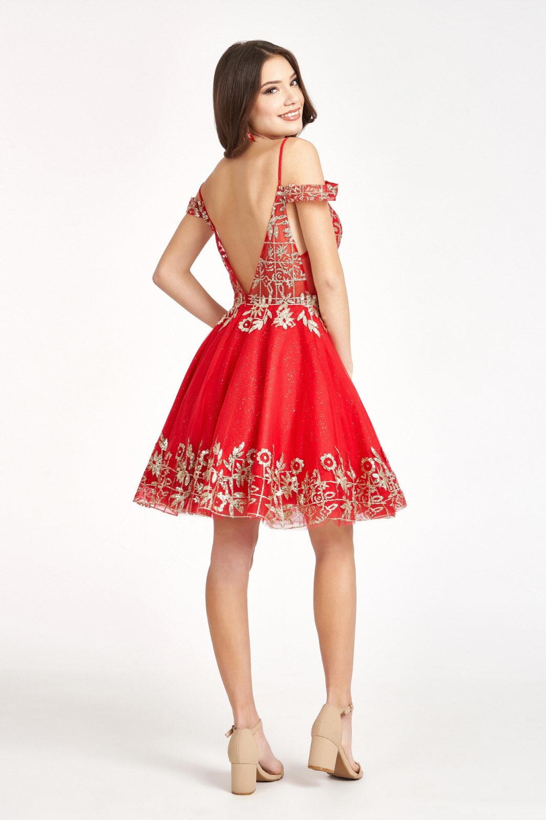 Prom Short Off Shoulder Glitter Mesh Cocktail Dress