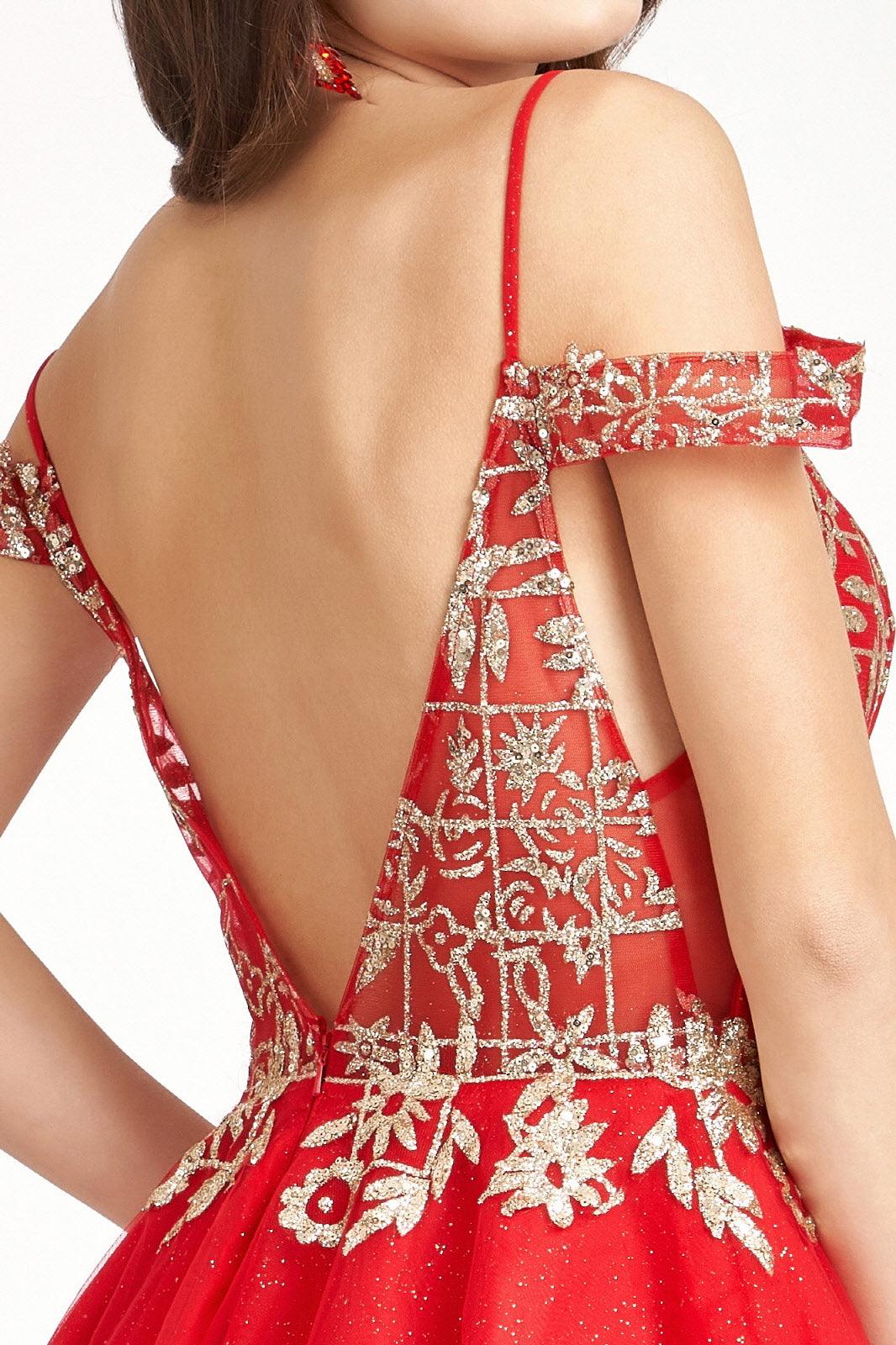 Prom Short Off Shoulder Glitter Mesh Cocktail Dress