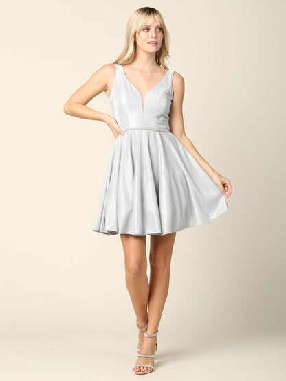 Prom Short Sleeveless Metallic Cocktail Dress - The Dress Outlet